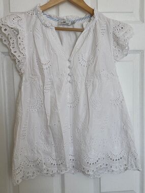 Vineyard Vines White Eyelet Cotton Top with Button Front